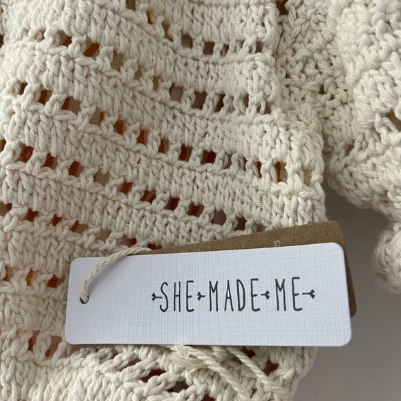 She Made Me Crochet Knit Off Shoulder Crop Top - Ivory - Size M - Picture 7 of 8